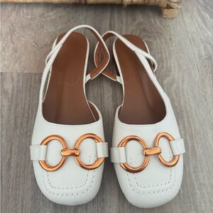 Elegant White Slingback Loafers with Gold Accents